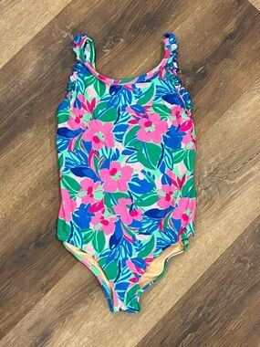 Crewcuts Bright Floral One Piece Swimsuit Tropical Beach Vacation 10 Girl